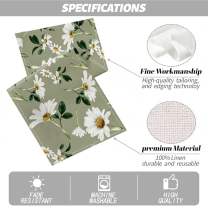 Olive Green Daisy Flowers Spring Table Runner, Table Runners 72 Inches Long - color: White Daisy