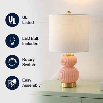 JONATHAN Y Daphne Ribbed Gourd Metal/Glass Table Lamp 20", Pink - color: Pink