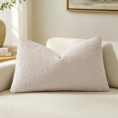 MIULEE Textured Boucle Lumbar Pillow Cover for Bed 14x20 Beige - color: Beige, size: 20" x 14" (Pack of 1)