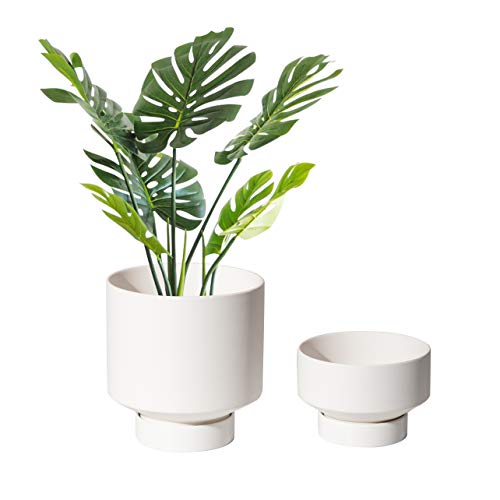 UBEE Plant Pot for Indoor Plants | 5.43 + 4.61 Inch Ceramic Flower Pot | Small Planter Pots with Drainage Hole and Saucer for Herb, Cactus and Orchid, 2 Set, White - color: Matte White