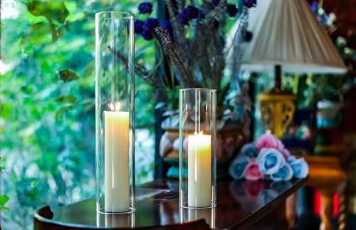CYS EXCEL 2 PCS (H:16" D:3") Open Ended Glass Hurricane Candleholder Tube Shade | Multiple Size Choices Open Flame Candle Chimney Tube Cover | Bottomless Cylinder - size: 3" wide x 16" tall