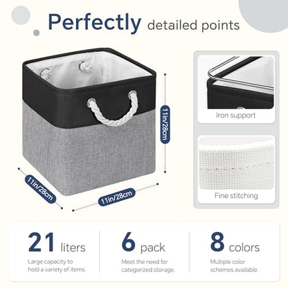 FinishingBo 11 inch Cube Storage Bin with Handles 6 Pack - color: Black/Grey-6 Pack