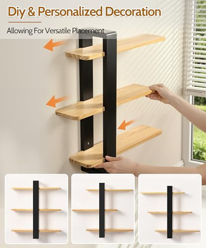 SUMGAR Wood Floating Shelves for Wall, 3 Tier Adjustable Plant Shelf Unit - color: Black&wooden, size: 3 Tier 19.6in