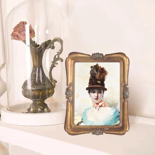 WINPLUS+ Vintage Picture Frame 5x7, Wall Mount and Tabletop Display, Art Gallery Gift (Antique Gold 5x7) - style: Antique Gold