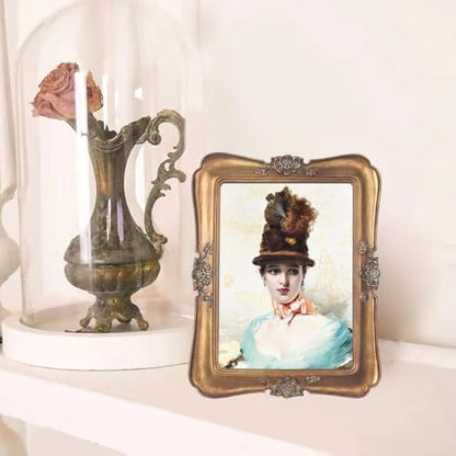 WINPLUS+ Vintage Picture Frame 5x7, Wall Mount and Tabletop Display, Art Gallery Gift (Antique Gold 5x7) - style: Antique Gold