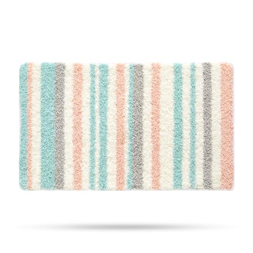 Molesun Stripes Bath Mat 16x24, Soft Absorbent Microfiber Bath Rugs - color: Pink, size: 16" x 24"