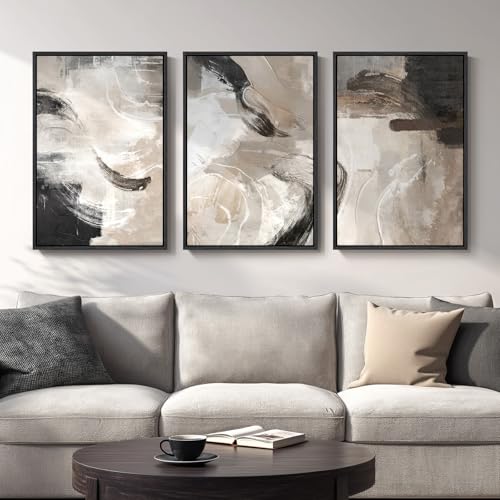 Large Framed Modern Neutral Abstract Wall Art, 3 Piece Set, Each 20x30 In - color: abstract Fluidity, size: 20" W x 30" H x 3pcs