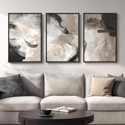 Large Framed Modern Neutral Abstract Wall Art, 3 Piece Set, Each 20x30 In - color: abstract Fluidity, size: 20" W x 30" H x 3pcs