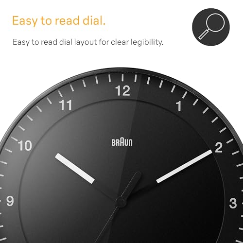 Braun Classic Large Analogue Wall Clock with Silent Sweep Movement, Easy to Read, 30cm Diameter in Black, Model BC17B. - size: 1 Pack Black