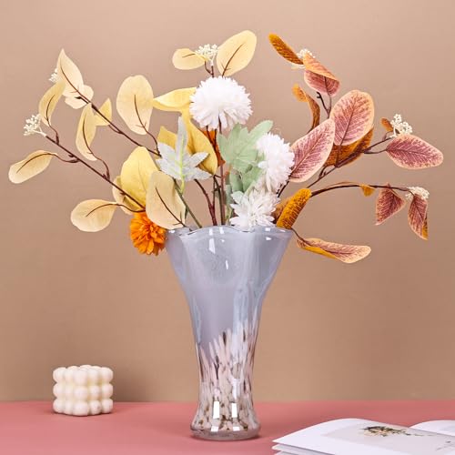 9.0" H Blue White Glass Vases for Flower, Unique Hand Blown Glass Vase - color: Blue White