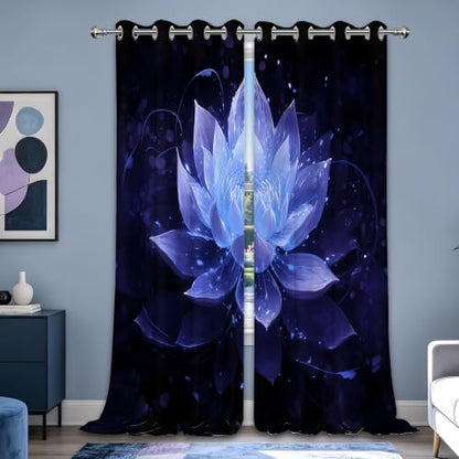 Black Navy Blue Blackout Curtains, Lotus Drapes 96 inches length, 2 Panels - color: Black and Blue, size: 52"W x 96"L (Pack of 2)