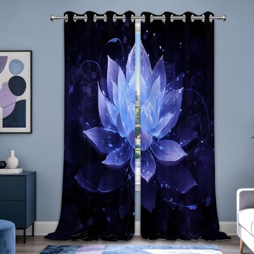 Black Navy Blue Blackout Curtains, Lotus Drapes 96 inches length, 2 Panels - color: Black and Blue, size: 52"W x 96"L (Pack of 2)