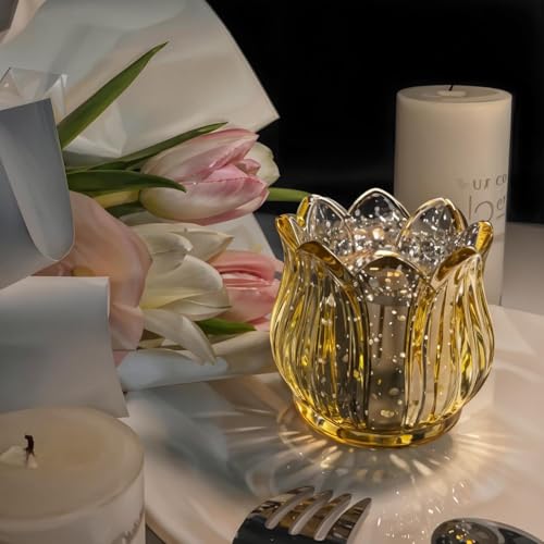 Tulip Votive Candle Holders Set of 6, Glass, Gold - color: Gold - Set of 6