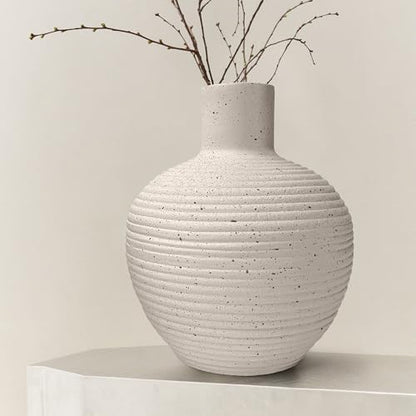 Oakrain Large Flower Vase with Groove Texture, 13" Tall Floor Vase, White - size: 13 Inch