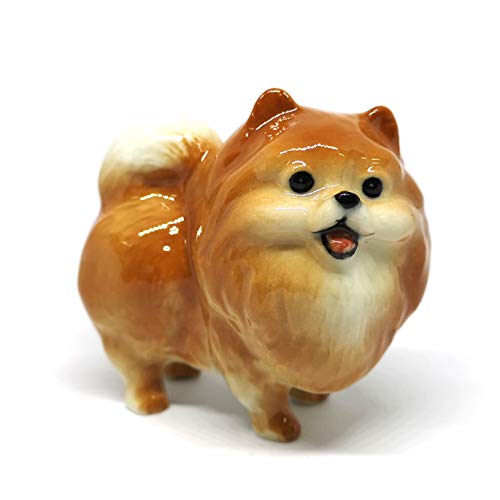 Handmade Ceramic Brown Standing Pomeranian Figurine, Shelf Decor
