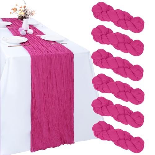 6 Pack Hot Pink Cheesecloth Table Runner 35 x 120 Inch - color: Hot Pink, size: 6 Pcs - 10 Ft