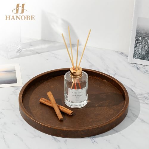 Hanobe Decorative Tray for Coffee Table Faux Leather Round Serving Plate