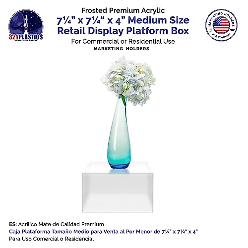 Acrylic Display Box Countertop Showcase Bin 7" x 7" x 4" Frosted Merchandise Storage with Open Bottom No Lid Square Flippable Cubby for Retail Stores and Expos by Marketing Holders - size: 7.25" x 7.25" x 4" Frosted