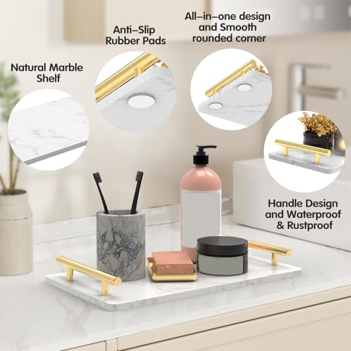 Guest Towel Holder Tray,Marble Bathroom Tray with Handles,Gold,Large - color: Gold, size: 13" x 7.1" x 2"