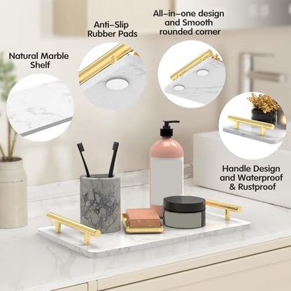 Guest Towel Holder Tray,Marble Bathroom Tray with Handles,Gold,Large - color: Gold, size: 13" x 7.1" x 2"