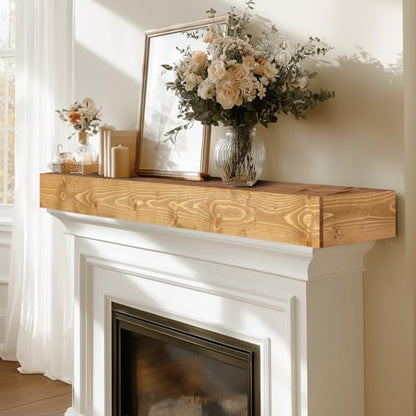 48x8x3in Rustic Fireplace Mantel Pine Wood, Natural Wood - color: Natural Wood, size: 48x3x8-hollow