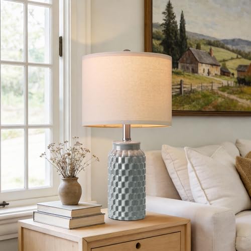 USumkky 20.5" Ceramic Table Lamps Set of 2, Modern Farmhouse Boho Bedside Lamps for Bedroom, Nightstand Lamps for Living Room End Tables, Small Desk Lamps, Grey - color: 20.5" Grey