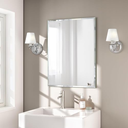 KOHROS 20" x 28" Frameless Bathroom Mirror for Over Sink, Rectangle Wall Mirror - color: Rectangular, size: 20"L x 28"W