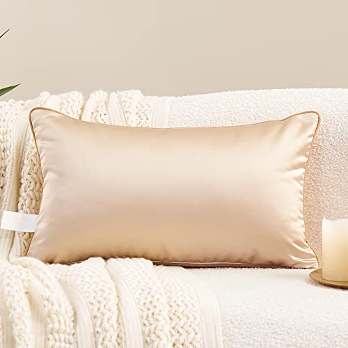 Avigers Lumbar Pillow Cover 12 x 20 Inch, Beige, Rayon Blend, Hidden Zipper - color: Beige, size: 20" x 12" (Pack of 1)