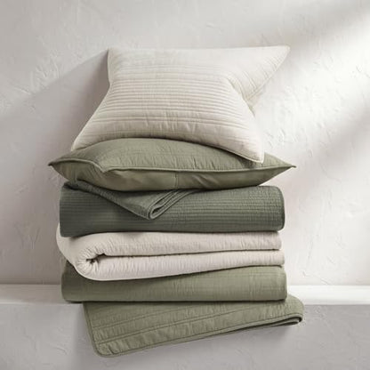 EVERGRACEHOME 100% Cotton Modern Lines Quilt Set King Size, Light Sage - color: Light Sage, size: King (108" X 92")