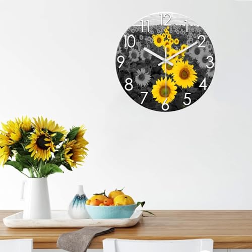 XFM Sunflower Kitchen Wall Clock 12 Inch Silent Non Ticking - color: Yellow1, size: 12 Inch