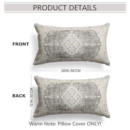 Snycler Boho Throw Pillow Covers 12x20 inch Set of 2 Bohemian Carpet Throw Pillows for Couch Beige&Grey Decorative Pillow Cases Farmhouse Home Decor for Sofa Porch Patio Bed Room Outdoor - color: Beige-grey, size: 20" x 12" (Pack of 2)