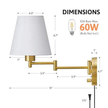 VONLUCE Wall Lamp, Plug in & Swing Arm Wall Sconce, Gold Finish - color: Gold, size: 1 Pack