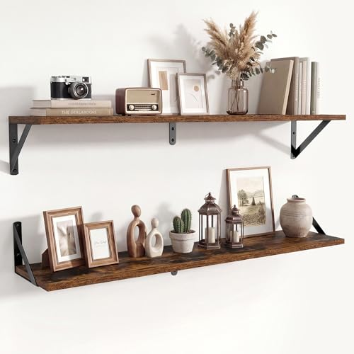 Axeman 36 Inch Floating Shelves, 8 Inch Deep Brown Wall Shelves Set of 2 - color: Rustic Brown, size: 36 Inch