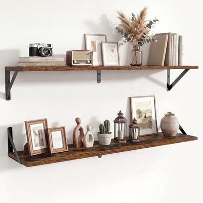 Axeman 36 Inch Floating Shelves, 8 Inch Deep Brown Wall Shelves Set of 2 - color: Rustic Brown, size: 36 Inch