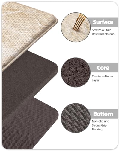 Color&Geometry Kitchen Mats for Floor 24x59 Cream/Beige Marble Design