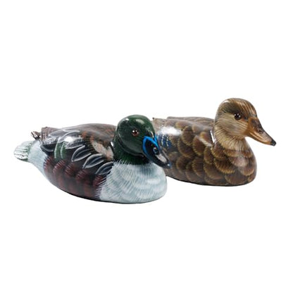 Hand-Painted Mallard Duck Sculpture Set, Realistic Artwork