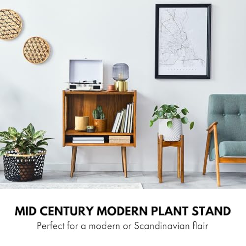 Fox & Fern Large Adjustable Plant Stand Indoor, Bamboo Stand, 8 - 12 Inch - color: Polished Bamboo - Mid, size: 8 - 12 Inch
