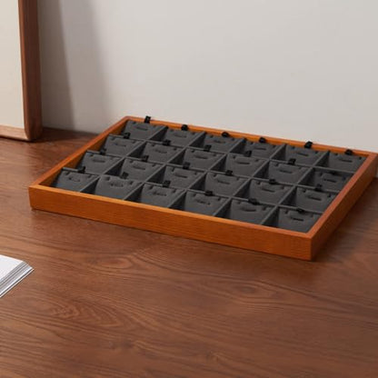 Oirlv Wooden Jewelry Tray,Jewelry Drawer Organizer,Necklace Display Tray - color: Grey 24 grid necklace/pendant jewelry tray