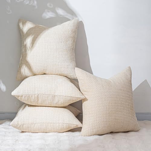 Pack of 4 Throw Pillow Covers 20x20” Boho Cushion Covers for Living Room - color: Beige, size: 20" x 20" (Pack of 4)