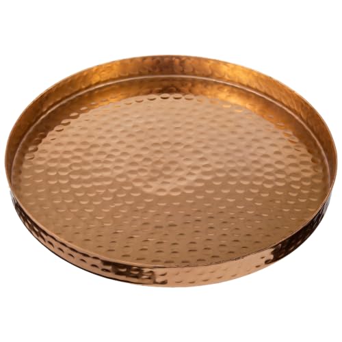 MyGift 11 Inch Deluxe Hammered Copper Kithchen Accessories Tray - Aluminum Plated Copper Platter and Vanity Tray - Handcrafted in India