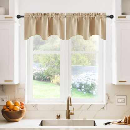 NICETOWN 2 Panels Biscotti Beige Kitchen Valances for Windows, 42W x 18L - color: Biscotti Beige, size: 42"W x 18"L (Pack of 2)