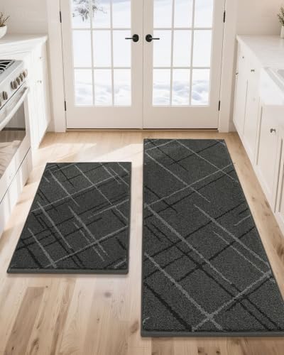 COSY HOMEER Kitchen Rugs,2 PCS Kitchen Mats Non Slip Washable,Gray - color: Grey, size: 24"x36" + 24"x60"