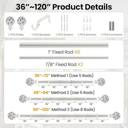 Ycolnaefllr 2Pack White Curtain Rod, Heavy Duty, Fits 66-120" Windows - color: Weathered white, size: 66-120"(2 Pack)