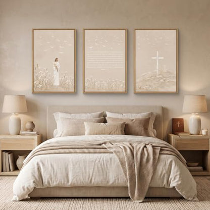 Christian Jesus Bible Verse Framed Canvas Wall Art Set-16"x24"x3 - color: Neutral Jesus Bible Verse Wall Art, size: 16"L x 24"W