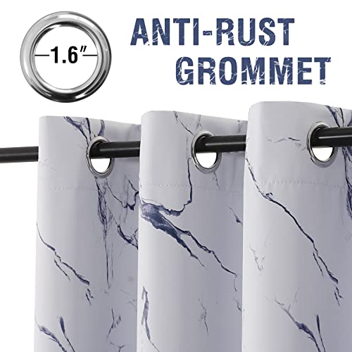 H.VERSAILTEX 100% Blackout Curtains 84 inch Length 2 Panels Set Marble Designs Printed Drapes Thermal Curtains for Bedroom with Black Liner Sound Proof Curtains, Dark Blue - color: Marble- Dark Blue, size: 52"W x 84"L (Pack of 2)