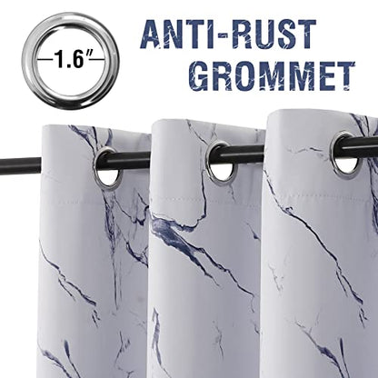 H.VERSAILTEX 100% Blackout Curtains 84 inch Length 2 Panels Set Marble Designs Printed Drapes Thermal Curtains for Bedroom with Black Liner Sound Proof Curtains, Dark Blue - color: Marble- Dark Blue, size: 52"W x 84"L (Pack of 2)