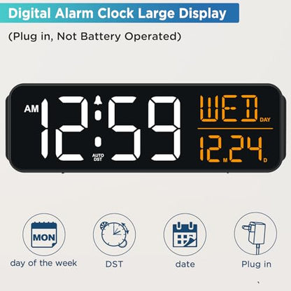 Peakeep Large Display Digital Alarm Clock for Bedroom with Date Day of Week - color: White and Amber