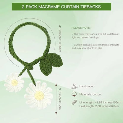 2 Pack Boho Handmade Flower Curtain Tiebacks & Holdbacks, Daisy - color: Daisy Flowers