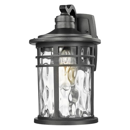 Darkaway Large Outdoor Porch Lights Wall Mount, 15inch Outside Light Fixtures Sconces Wall Lighting with Water Ripple Glass Waterproof Exterior Lights for Patio Yard House Hallway Doorway Garage - color: Black-Water Ripple Glass, size: 15"