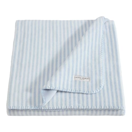 Laura Ashley - Reversible Throw Blanket for Couch 50x70, Soft Blanket - color: Oxford Stripe Blue